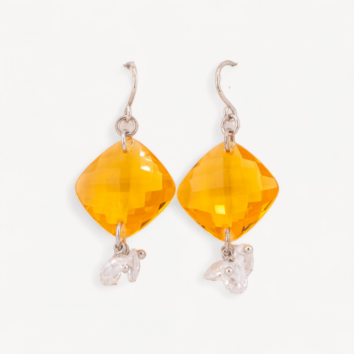 Boucles d'oreilles à levier en argent 925 avec diamant plat facetté et zircon ovale 22x47mm-ARGENT 925 DESIGN ITALIE | Worldofjewel.com