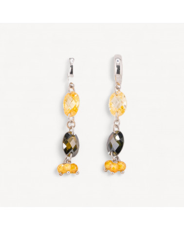 Orecchini A Monachella Di Argento 925 Con Zirconi Ovali Piatti Sfaccettati E Sfere Piccole 10x65mm-PLATA 925 DISEÑO ITALIA | Worldofjewel.com