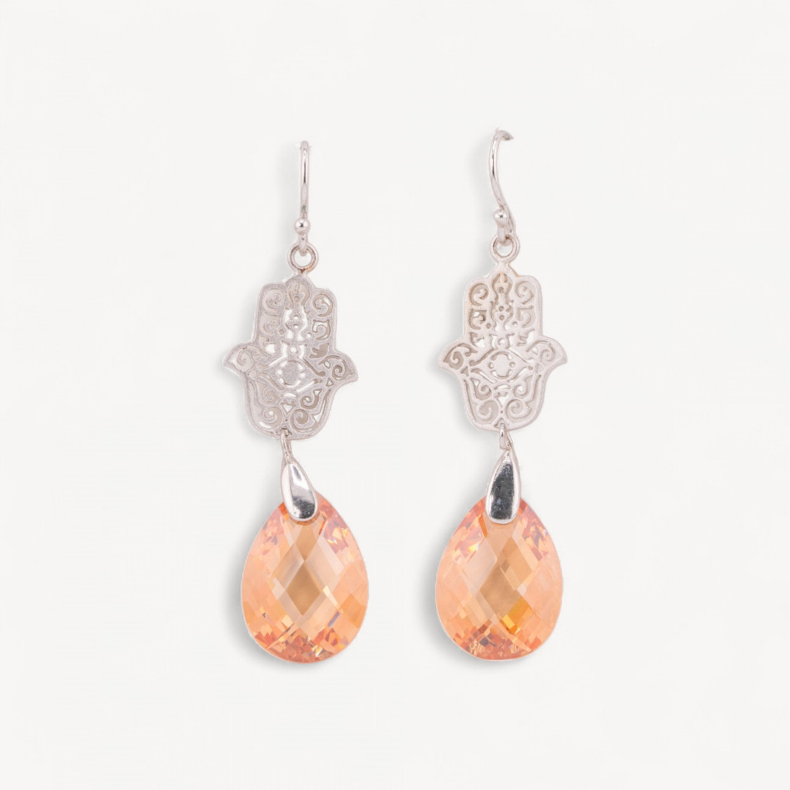 Orecchini A Monachella Di Argento 925 Mano in Filigrana Satinata Con Cubic Zirconia Arancio 13x55mm-ARGENT 925 DESIGN ITALIE | Worldofjewel.com