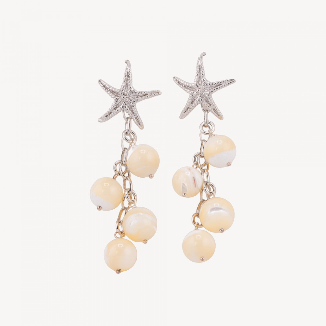 925 Silver Starfish and White Mother-of-Pearl Cluster Leverback Earrings-SILVER 925 DESIGN ITALY | Worldofjewel.com