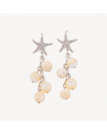 Orecchini A Monachella Di Argento 925 Stella Marina E Grappolo Di Madreperla Bianca-SILBER 925 DESIGN ITALIEN | Worldofjewel.com