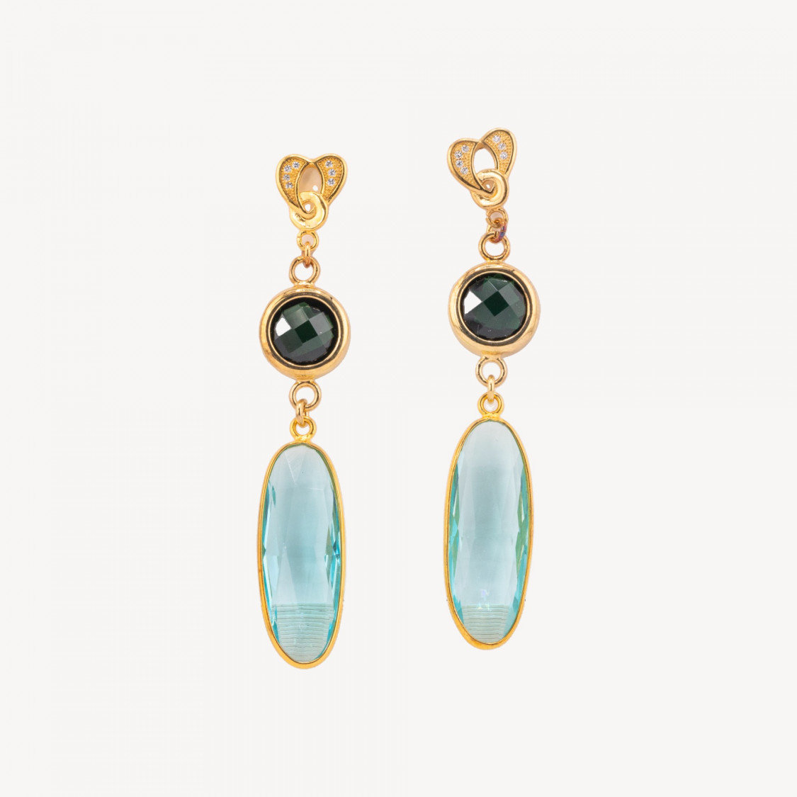 Σκουλαρίκια από ασήμι 925 με κυβικά ζιρκόνια 12x66mm σε χρυσό, σε γαλάζιο χρώμα-ΑΣΗΜΙ 925 ΣΧΕΔΙΟ ΙΤΑΛΙΑ | Worldofjewel.com