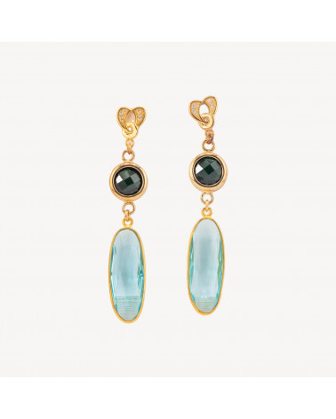 Orecchini A Perno Di Argento 925 Con Cubic Zirconia 12x66mm Dorato Acqua-ΑΣΗΜΙ 925 ΣΧΕΔΙΟ ΙΤΑΛΙΑ | Worldofjewel.com