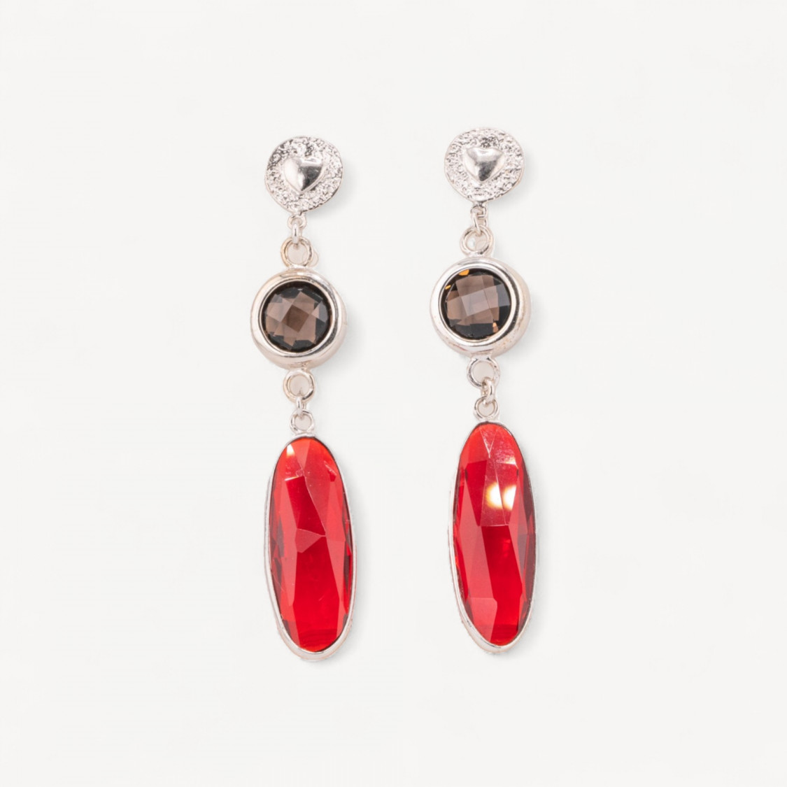 Orecchini A Perno Di Argento 925 Con Cubic Zirconia 12x66mm Rodiato Rosso-SILBER 925 DESIGN ITALIEN | Worldofjewel.com