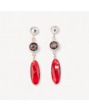 Orecchini A Perno Di Argento 925 Con Cubic Zirconia 12x66mm Rodiato Rosso-SILBER 925 DESIGN ITALIEN | Worldofjewel.com