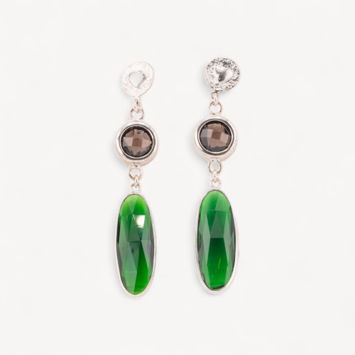 Pendientes de plata 925 con circonitas cúbicas de 12 x 66 mm bañados en rodio verde