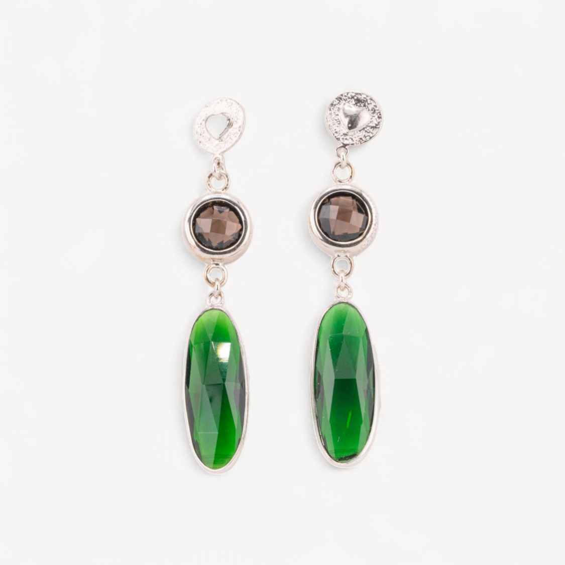 Orecchini A Perno Di Argento 925 Con Cubic Zirconia 12x66mm Rodiato Verde-SILBER 925 DESIGN ITALIEN | Worldofjewel.com