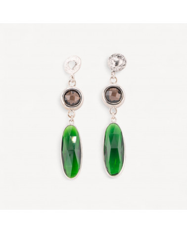 Orecchini A Perno Di Argento 925 Con Cubic Zirconia 12x66mm Rodiato Verde-SILBER 925 DESIGN ITALIEN | Worldofjewel.com