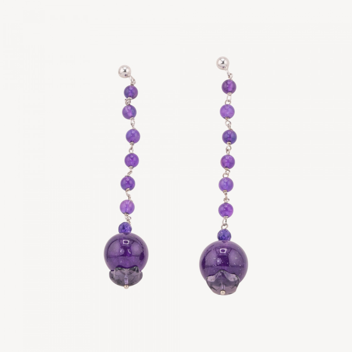 Orecchini A Perno Di Argento 925 Con Giade Viola E Catena Rosario 14x80mm-SILVER 925 DESIGN ITALY | Worldofjewel.com