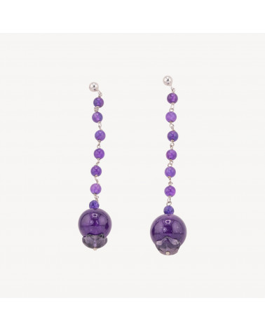 Orecchini A Perno Di Argento 925 Con Giade Viola E Catena Rosario 14x80mm-SILVER 925 DESIGN ITALY | Worldofjewel.com