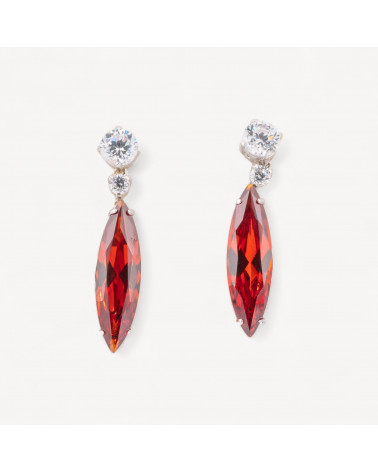 Orecchini A Perno Di Argento 925 Con Granato CZ Taglio Navetta-SILBER 925 DESIGN ITALIEN | Worldofjewel.com