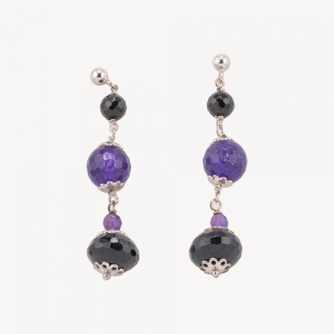 Orecchini A Perno Di Argento 925 Con Onice E Giada Viola Sfaccettata 12x50mm-ARGENT 925 DESIGN ITALIE | Worldofjewel.com