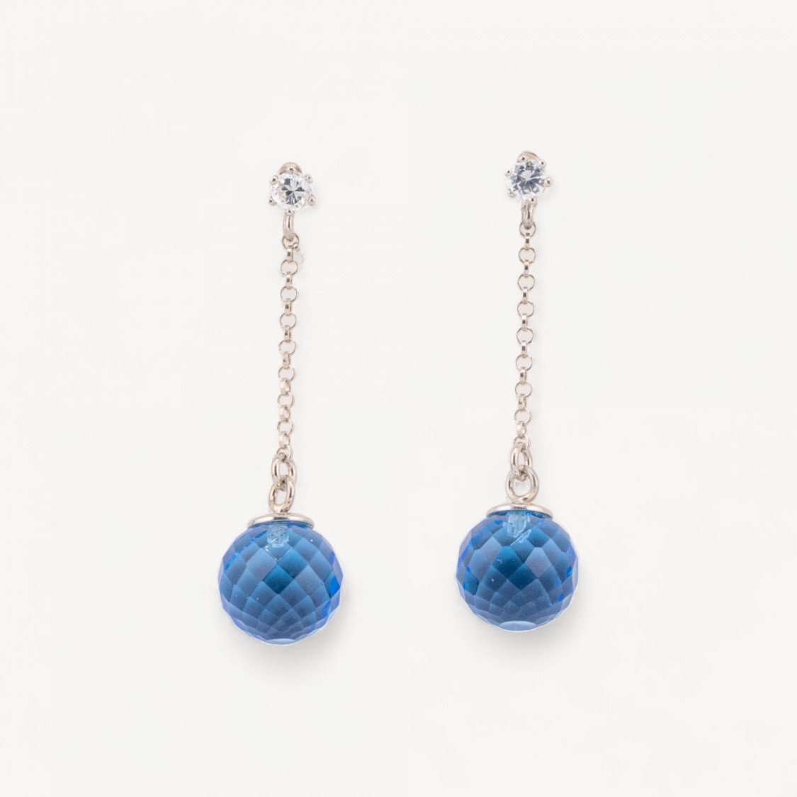 Boucles d'oreilles puces en argent 925 avec pendentif lumineux et chaînette ornée d'une sphère de zircone indigo de 11 x 40 mm-ARGENT 925 DESIGN ITALIE | Worldofjewel.com