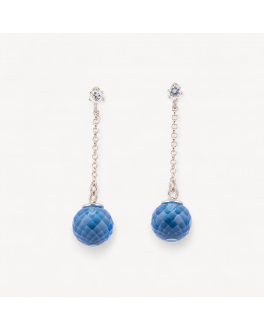 Orecchini A Perno Di Argento 925 Con Punto Luce e Catena Con Zirconi Sfera Indaco 11x40mm-SILBER 925 DESIGN ITALIEN | Worldofjewel.com