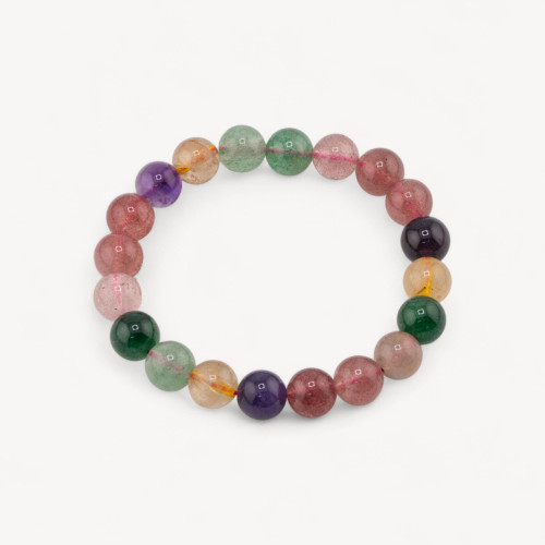 Pulsera de cuarzo fresa, citrino y amatista de 10 mm