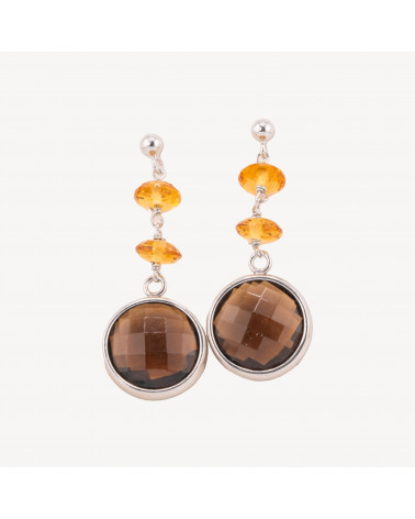 Orecchini A Perno Di Argento 925 Con Quarzo Fume' Incastonato E Rondelle Di Topazio Giallo Termodiffuso 18x45mm-SILVER 925 DESIGN ITALY | Worldofjewel.com