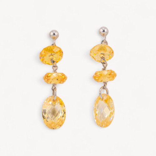 925 Silver Stud Earrings with Faceted Rondelles and Citrine Zircon Oval 10x42mm