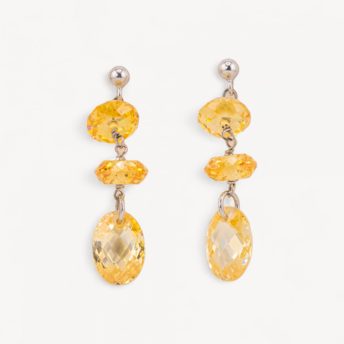 Boucles d'oreilles puces en argent 925 avec rondelles facettées et zircon citrine ovale 10x42mm-ARGENT 925 DESIGN ITALIE | Worldofjewel.com