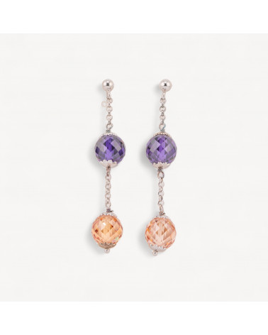 Orecchini A Perno Di Argento 925 Con Sfere Di Zirconi Sfaccettati E Catena Rolo 10x58mm-SILBER 925 DESIGN ITALIEN | Worldofjewel.com