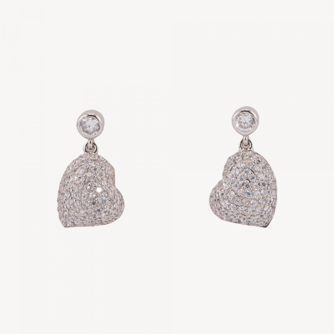 Boucles d'oreilles puces en argent 925 avec zirconium en forme de cœur et point lumineux de 12 x 21 mm-ARGENT 925 DESIGN ITALIE | Worldofjewel.com