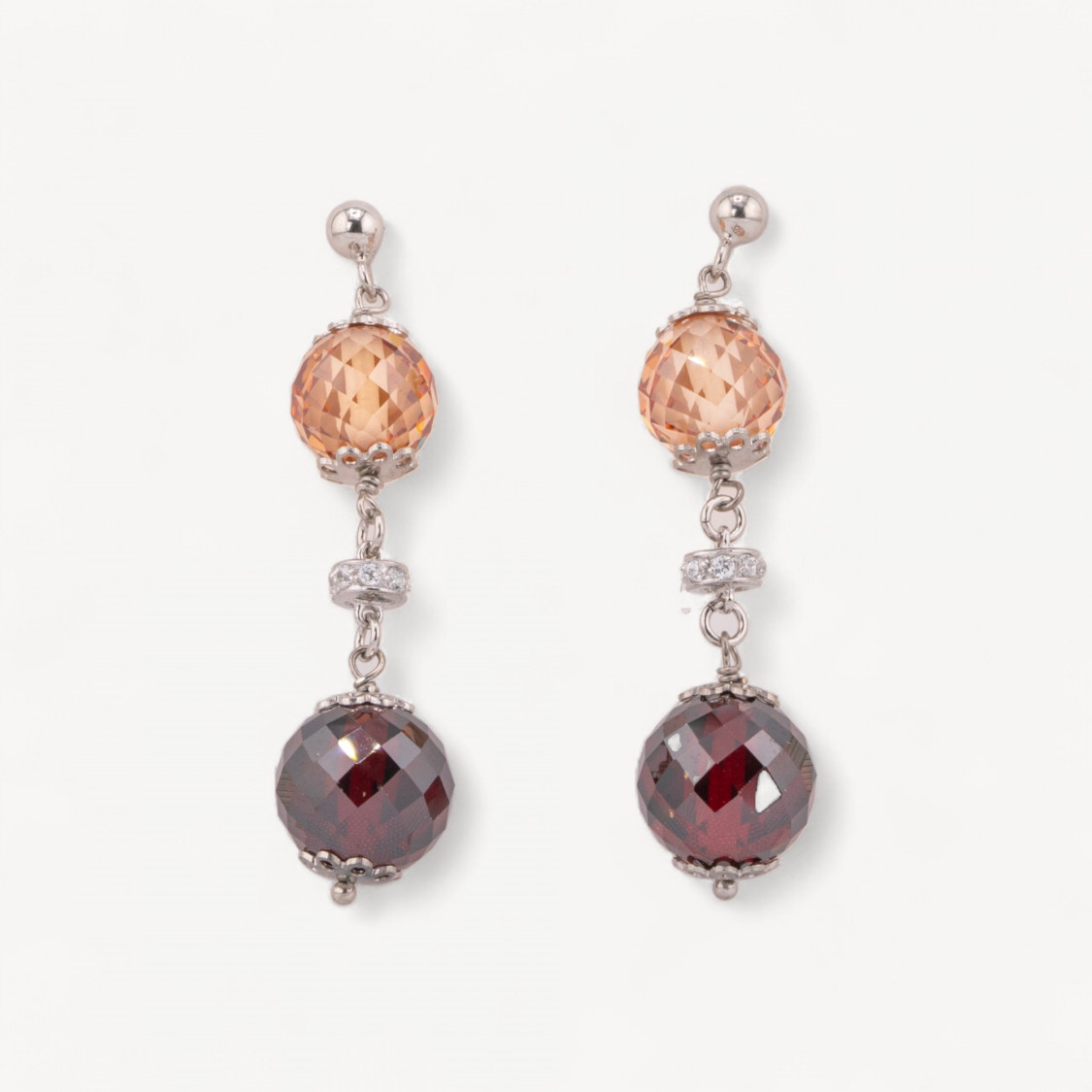 Pendientes de plata 925 con bola de circonitas y elementos de plata 925 rodiados de 12 x 48 mm.-PLATA 925 DISEÑO ITALIA | Worldofjewel.com