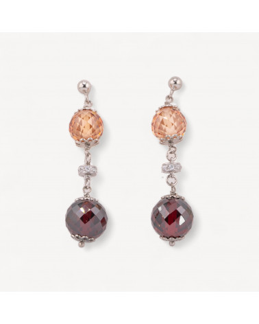 Orecchini A Perno Di Argento 925 Con Zirconi A Sfera Con Elementi in Argento 925 Rodiato 12x48mm-ΑΣΗΜΙ 925 ΣΧΕΔΙΟ ΙΤΑΛΙΑ | Worldofjewel.com