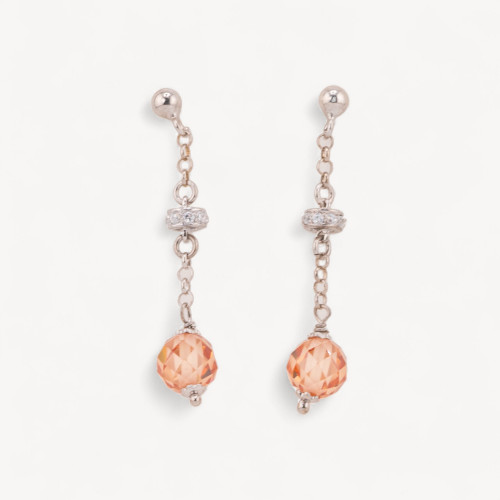 925 Silver Stud Earrings with 8mm Orange Faceted Ball Zirconia and 8x45mm Zircon Washers