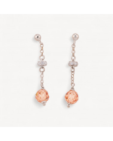 Orecchini A Perno Di Argento 925 Con Zirconi A Sfera Sfaccettata 8mm Arancio E Rondelle Zirconate 8x45mm-PLATA 925 DISEÑO ITALIA | Worldofjewel.com