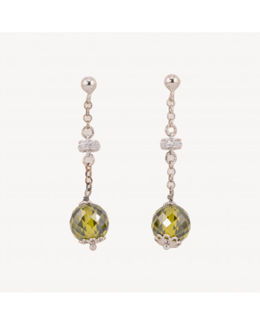 Orecchini A Perno Di Argento 925 Con Zirconi A Sfera Sfaccettata E Rondelle Zirconate Verde Peridot 12x45mm-ΑΣΗΜΙ 925 ΣΧΕΔΙΟ ΙΤΑΛΙΑ | Worldofjewel.com