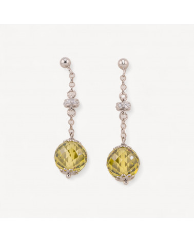 Orecchini A Perno Di Argento 925 Con Zirconi A Sfera Sfaccettata E Rondelle Zirconate Verde Peridot Chiaro 12x45mm-ΑΣΗΜΙ 925 ΣΧΕΔΙΟ ΙΤΑΛΙΑ | Worldofjewel.com