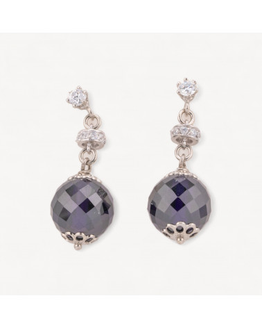 Orecchini A Perno Di Argento 925 Con Zirconi A Sfera Sfaccettata E Rondelle Zirconate Viola Scuro 12x33mm-PLATA 925 DISEÑO ITALIA | Worldofjewel.com