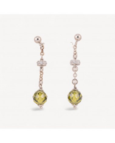Orecchini A Perno Di Argento 925 Con Zirconi A Sfera Sfaccettata Peridot E Rondelle Zirconate 8x40mm-PLATA 925 DISEÑO ITALIA | Worldofjewel.com