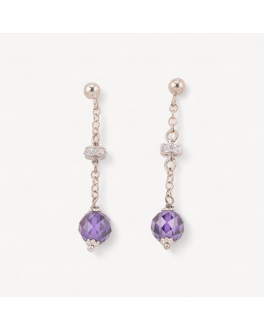 Orecchini A Perno Di Argento 925 Con Zirconi A Sfera Sfaccettata Viola E Rondelle Zirconate 8x40mm-ARGENT 925 DESIGN ITALIE | Worldofjewel.com