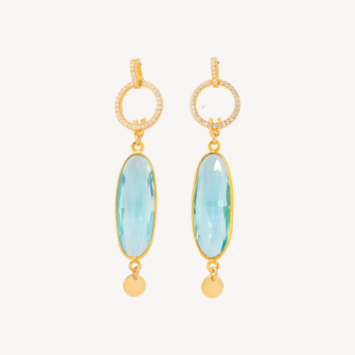 Pendientes de plata 925 con circonitas cúbicas y perla con colgante de circonita cúbica ovalada de 14 x 62 mm