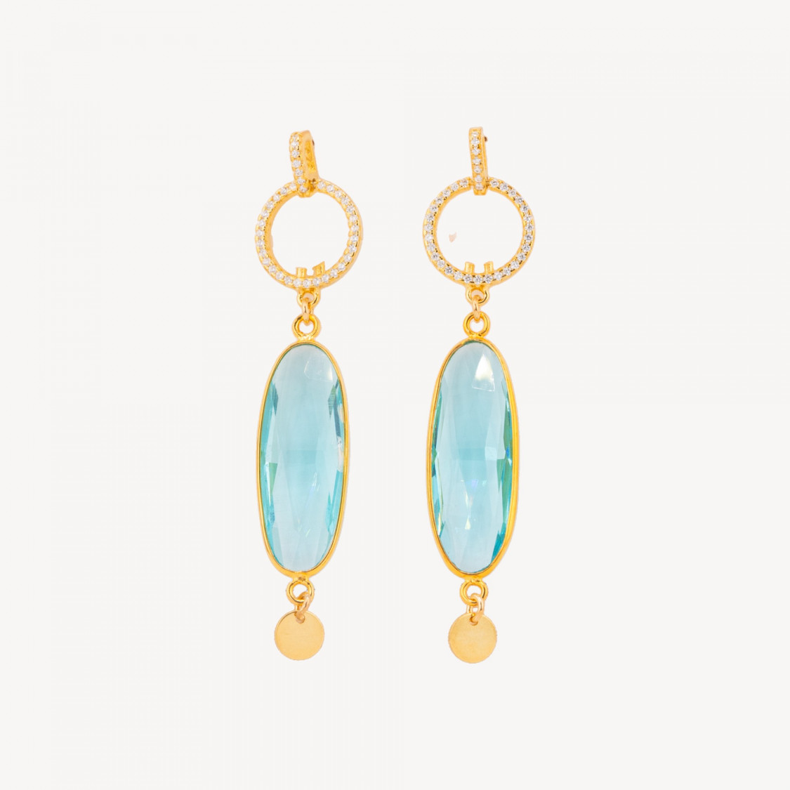 Boucles d'oreilles puces en argent 925, zircon cubique et perle, avec pendentif ovale en zircon cubique de 14 x 62 mm-ARGENT 925 DESIGN ITALIE | Worldofjewel.com