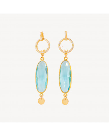 Orecchini A Perno Di Argento 925 Con Zirconi E Perla Con Pendente Ovale Di Cubic Zirconia 14x62mm-PLATA 925 DISEÑO ITALIA | Worldofjewel.com