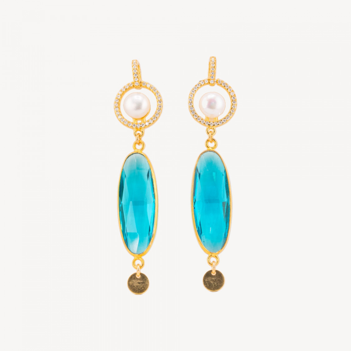 Boucles d'oreilles puces en argent 925, zircon cubique et perle, avec pendentif ovale en zircon cubique de 14 x 62 mm MOD2-ARGENT 925 DESIGN ITALIE | Worldofjewel.com