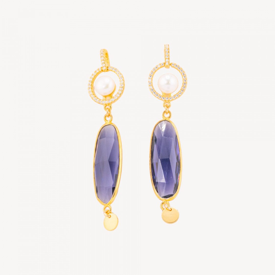 Orecchini A Perno Di Argento 925 Con Zirconi E Perla Con Pendente Ovale Di Cubic Zirconia 14x62mm MOD3 Dorato-SILBER 925 DESIGN ITALIEN | Worldofjewel.com