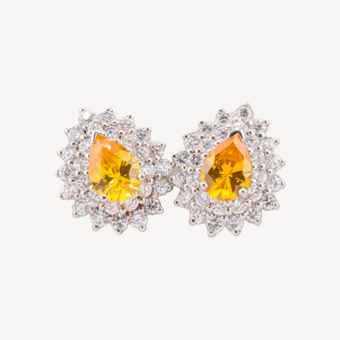 Orecchini A Perno Di Argento 925 Con Zirconi E Topazio Termodiffuso 17x20mm-SILBER 925 DESIGN ITALIEN | Worldofjewel.com