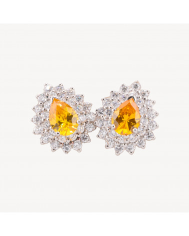 Orecchini A Perno Di Argento 925 Con Zirconi E Topazio Termodiffuso 17x20mm-SILBER 925 DESIGN ITALIEN | Worldofjewel.com
