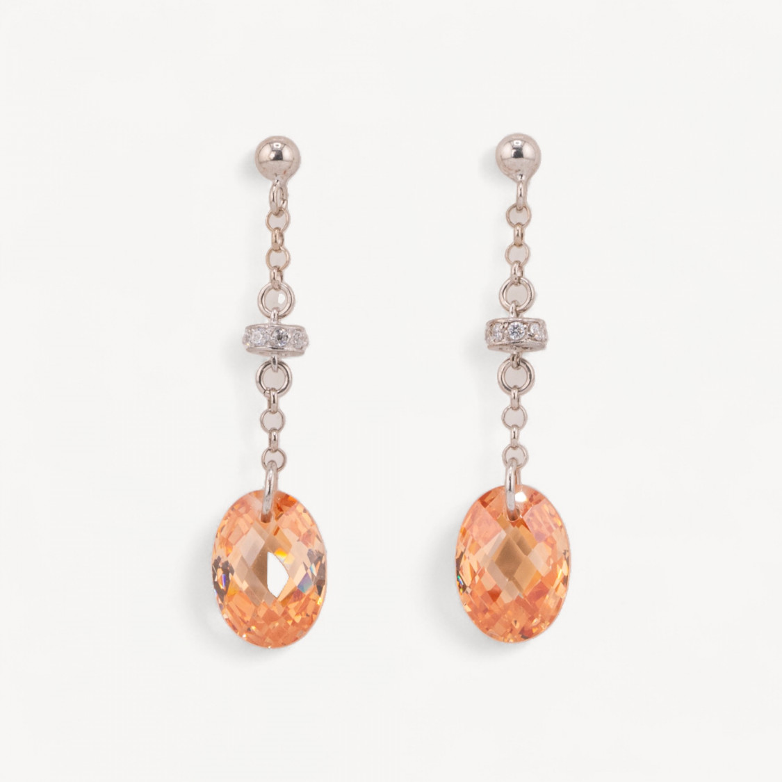 Orecchini A Perno Di Argento 925 Con Zirconi Ovali Sfaccettata E Rondelle Zirconate Arancio 10x45mm-ΑΣΗΜΙ 925 ΣΧΕΔΙΟ ΙΤΑΛΙΑ | Worldofjewel.com