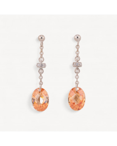 Orecchini A Perno Di Argento 925 Con Zirconi Ovali Sfaccettata E Rondelle Zirconate Arancio 10x45mm-ΑΣΗΜΙ 925 ΣΧΕΔΙΟ ΙΤΑΛΙΑ | Worldofjewel.com