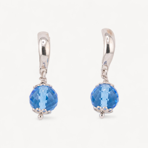 Boucles d'oreilles puces en argent 925 avec zircone sphérique indigo et pétales ajourés en forme de fleur, 10 x 33 mm