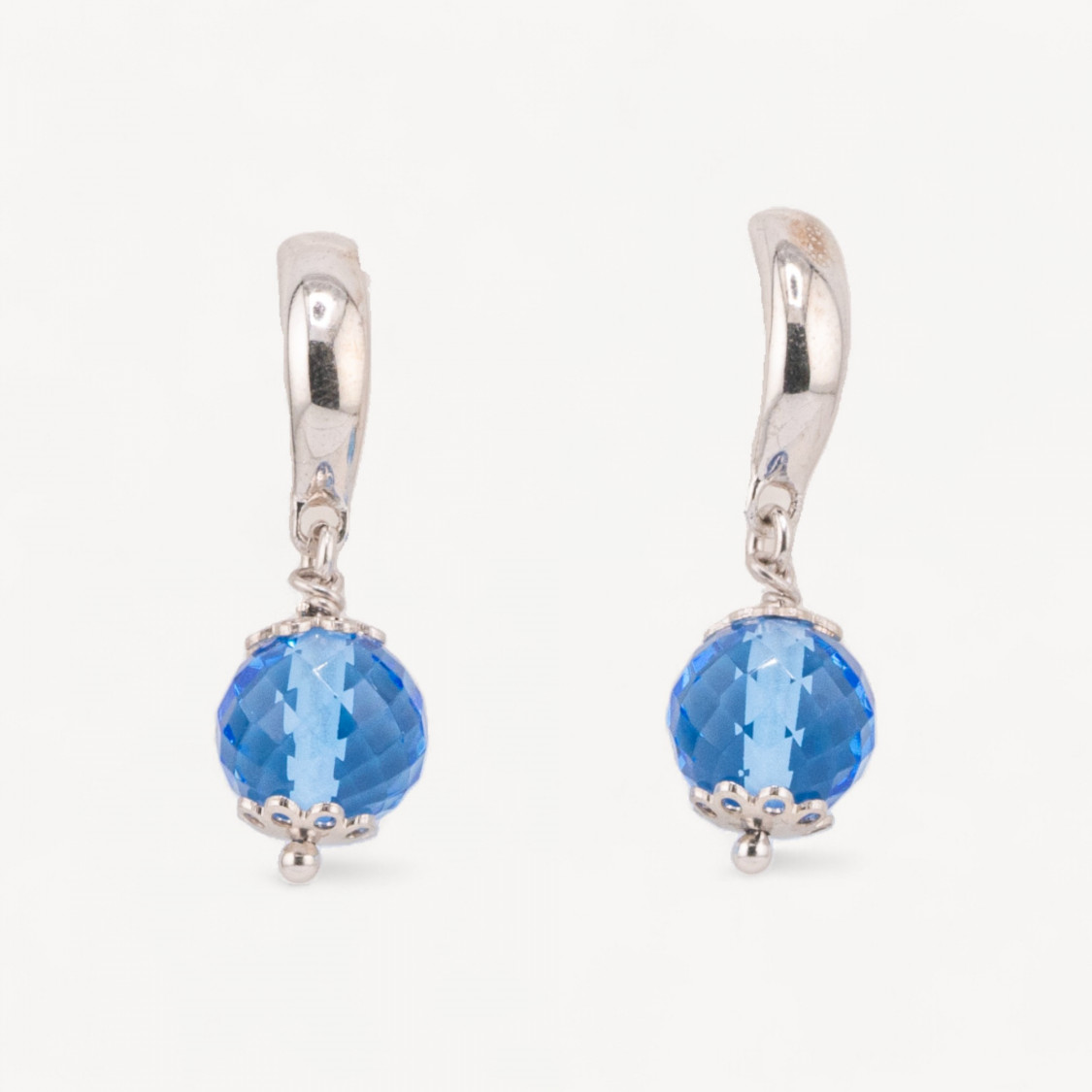 925 Silver Stud Earrings with Indigo Sphere Zirconia and Openwork Flower Cups 10x33mm-SILVER 925 DESIGN ITALY | Worldofjewel.com