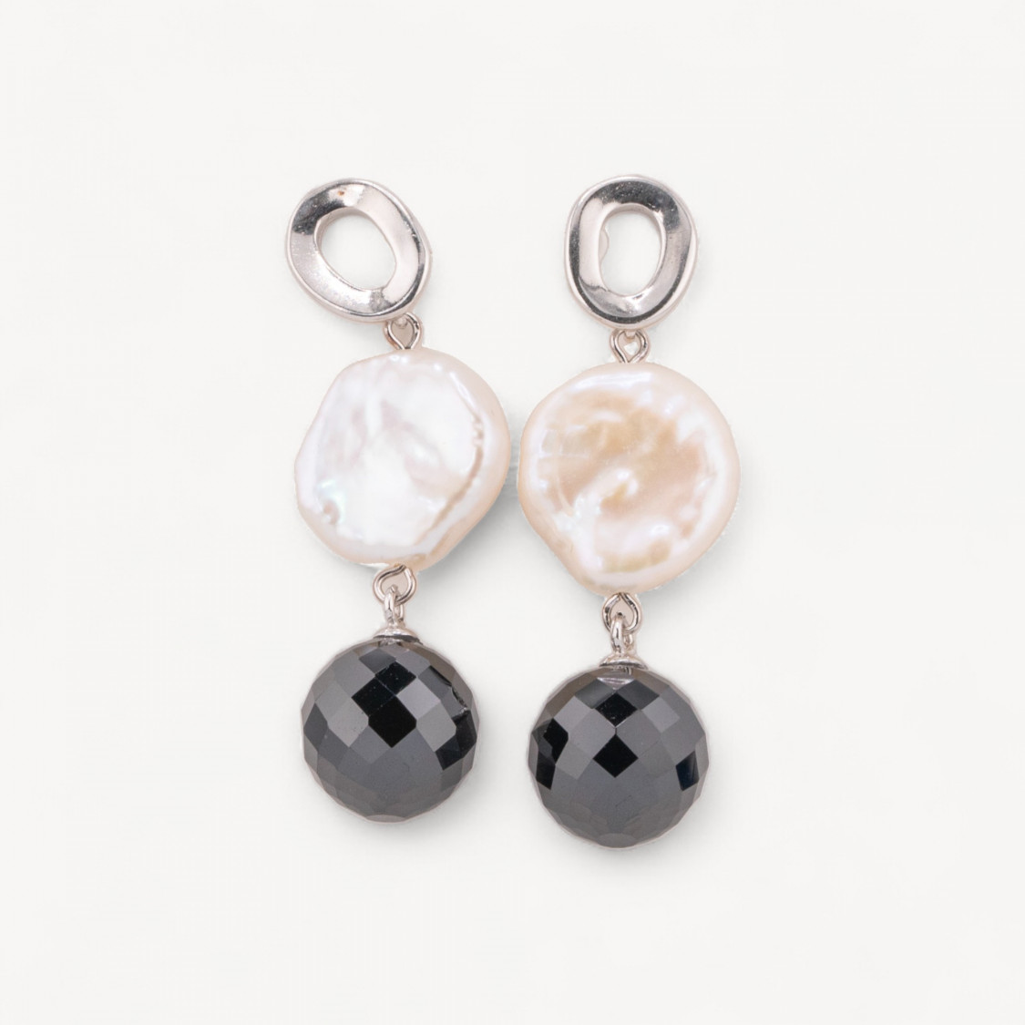925 Silver Stud Earrings with Coin River Pearls and Zircon Sphere 16x44mm-SILVER 925 DESIGN ITALY | Worldofjewel.com