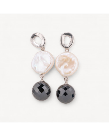 Orecchini A Perno Di Argento 925 E Perle Di Fiume Coin E Zircone Sfera 16x44mm-ARGENT 925 DESIGN ITALIE | Worldofjewel.com