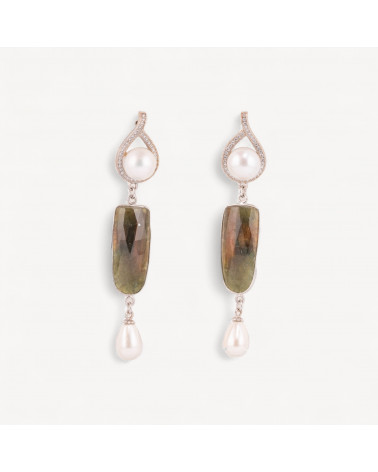Orecchini A Perno Di Argento 925 E Zoisite Con Perle Di Fiume-SILBER 925 DESIGN ITALIEN | Worldofjewel.com