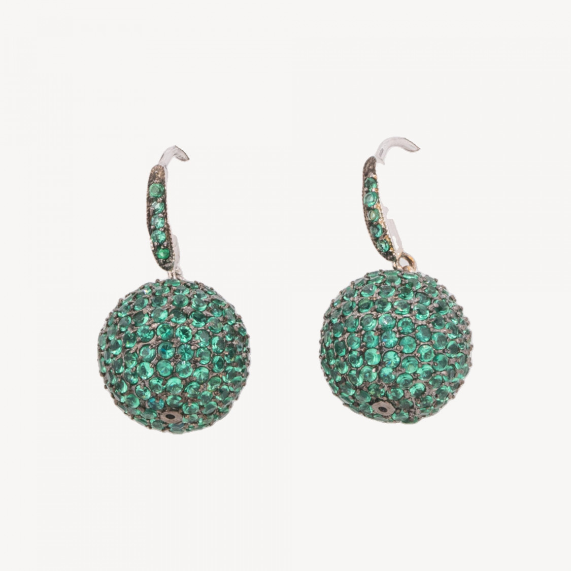 925 Silver Oval Stud Earrings with Green Zircon Ball 12x30mm-SILVER 925 DESIGN ITALY | Worldofjewel.com