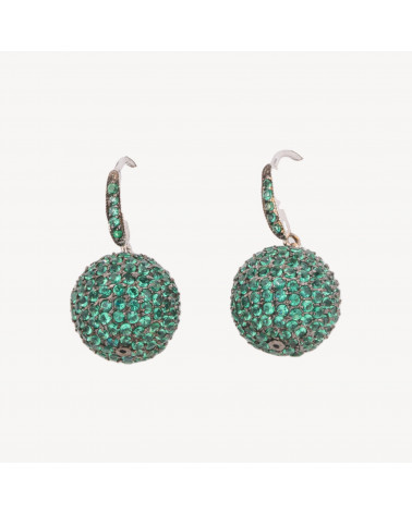 Orecchini A Perno Di Argento 925 Ovale Con Sfera Di Zirconi Verdi 12x30mm-SILBER 925 DESIGN ITALIEN | Worldofjewel.com