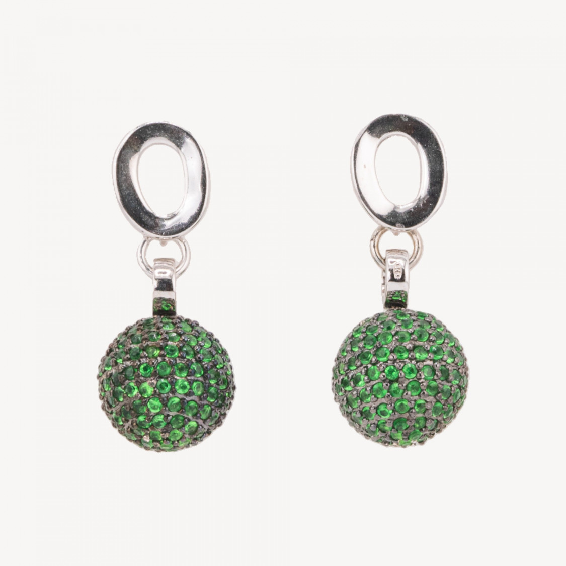 Orecchini A Perno Di Argento 925 Ovale Con Sfera Di Zirconi Verdi 12x30mm MOD1-SILBER 925 DESIGN ITALIEN | Worldofjewel.com
